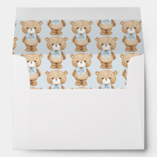 Whimsical Blue Teddy Bear Baby Boy Shower Birthday Envelope