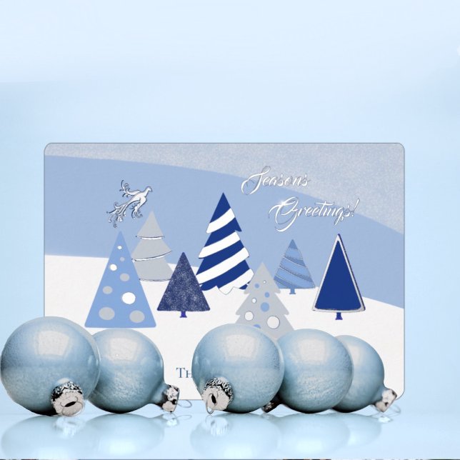 Whimsical Blue Trees Foil Holiday Card (Creator Uploaded)