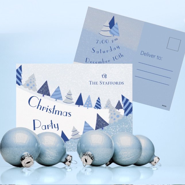 Whimsical Blue Trees Invitation Holiday Postcard (Creator Uploaded)