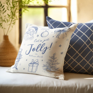 Whimsical Blue Vintage Christmas Holiday Throw Pillow