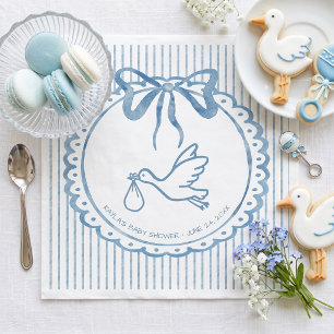 Whimsical Blue Watercolor Bow Stripe Baby Shower Napkins