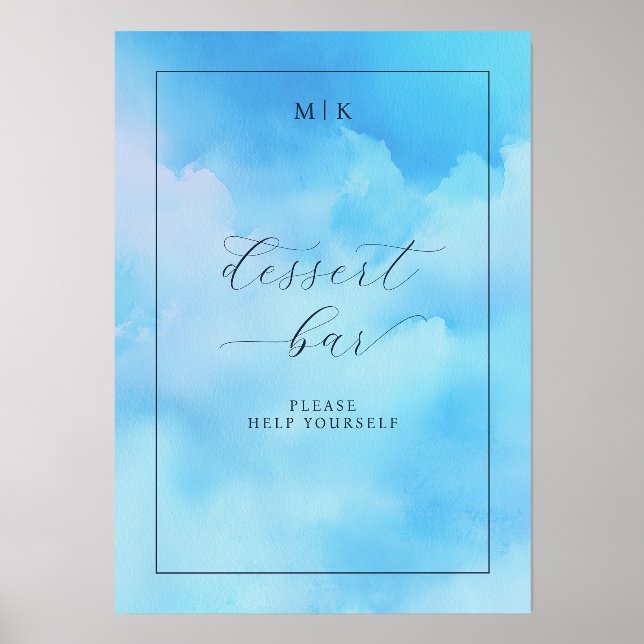 Whimsical Blue Watercolor Dessert Bar Holder (Front)