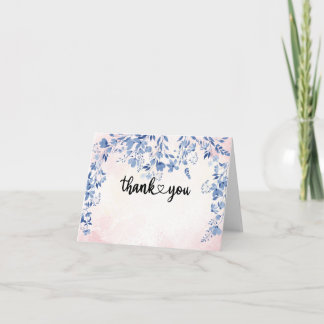 Whimsical Blue Watercolor Floral Thank You Folded Card