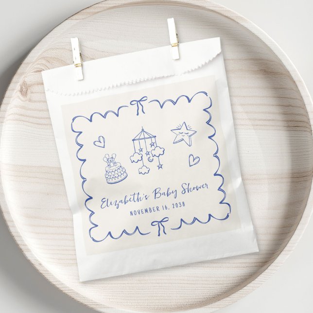 Whimsical Blue Wavy Frame Baby Boy Shower Favor Bag (Creator Uploaded)