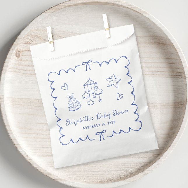 Whimsical Blue Wavy Frame Baby Boy Shower Favor Bag (Creator Uploaded)