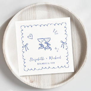 Whimsical Blue Wavy Frame Wedding Napkins