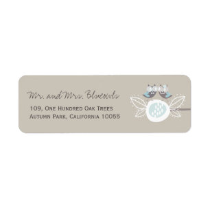 Whimsical Blue Wedding Owls On Tree Branch Address Label