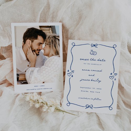 Whimsical Blue Wedding Photo Save The Date Invitation