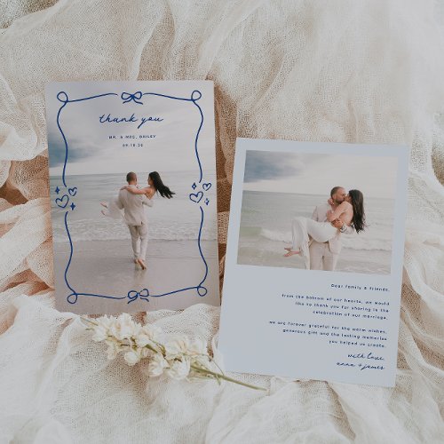 Whimsical Blue Wedding Photo Thank You Card