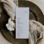 Whimsical Blue Wedding Place Card Menu<br><div class="desc">Whimsical Blue minimalist,  wedding guest place card and menu. Features,  French Blue typography and light blue stripe pattern backgrounds. Fonts and background color can be customized. Please note: guest names must be entered and added to your cart individually.</div>