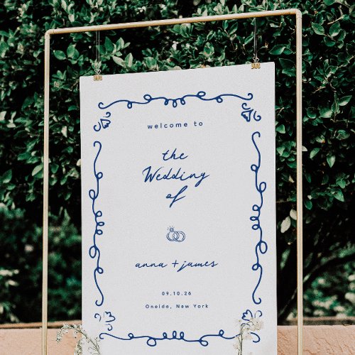 Whimsical Blue Wedding Welcome Foam Board