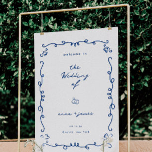 Whimsical Blue Wedding Welcome Foam Board