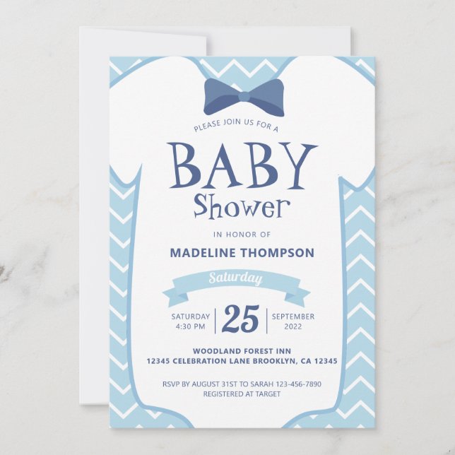 Whimsical Blue White Bow Tie Baby Boy Baby Shower Invitation (Front)