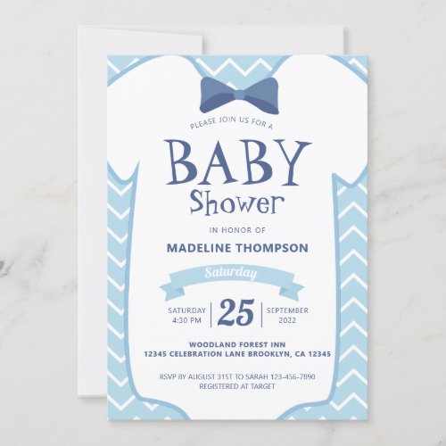 Whimsical Blue White Bow Tie Baby Boy Baby Shower Invitation