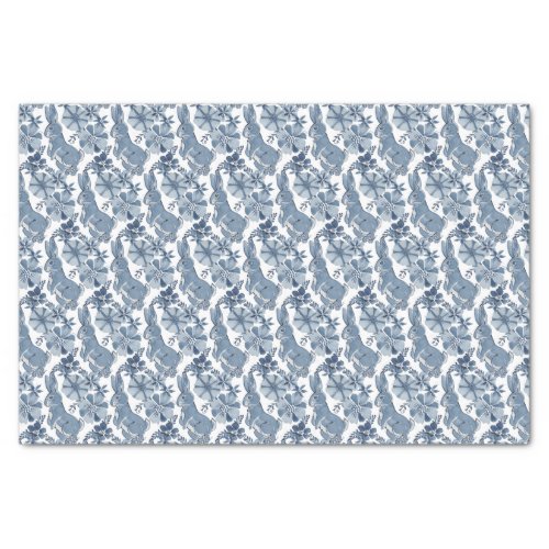 Whimsical Blue White Bunny Rabbit Floral Easter Tissue Paper