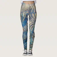 Whimsical Blue & White Layered Painted Sheet Music Leggings