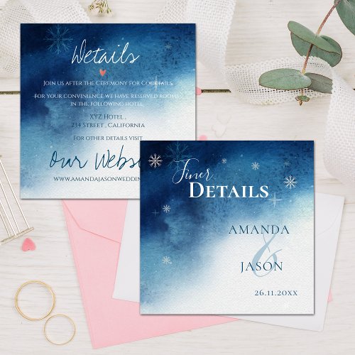 Whimsical Blue White Snowflake Wedding Details Enclosure Card