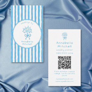 Whimsical Blue White Stripe Planner Florist QR Business Card