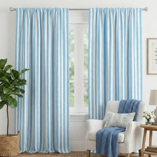 Whimsical Blue White Stripe Preppy Blackout Curtains