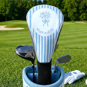 Whimsical Blue White Stripe Preppy Monogram Golf Head Cover