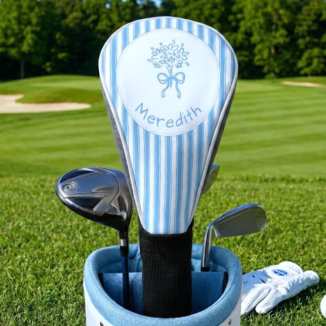 Whimsical Blue White Stripe Preppy Monogram Golf Head Cover (Creator Uploaded)