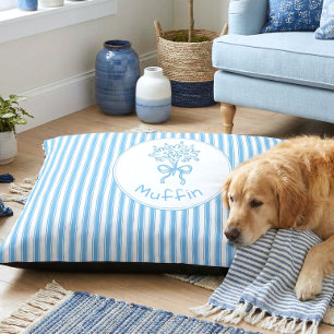 Whimsical Blue White Stripe Preppy Monogram Pet Bed