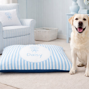 Whimsical Blue White Stripe Preppy Monogram Pet Bed