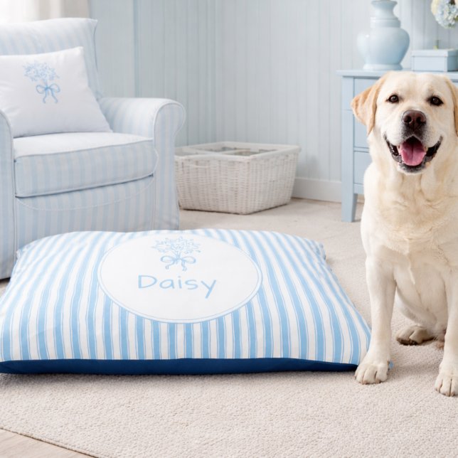 Whimsical Blue White Stripe Preppy Monogram Pet Bed (Creator Uploaded)