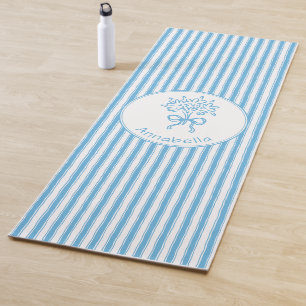Whimsical Blue White Stripe Preppy Monogram Yoga Mat