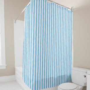 Whimsical Blue White Stripe Preppy Shower Curtain