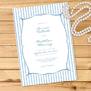 Whimsical Blue White Watercolor Stripe Wedding Invitation
