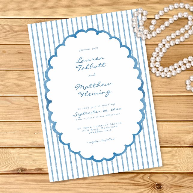 Whimsical Blue White Watercolor Stripe Wedding Invitation (Whimsical Blue White Watercolor Stripe Wedding Invitation)