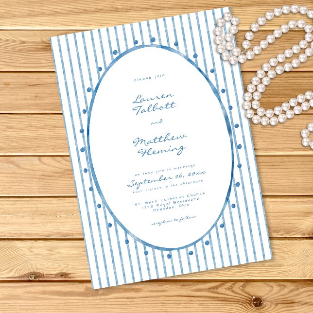 Whimsical Blue White Watercolor Stripe Wedding Invitation (Whimsical Blue White Watercolor Stripe Wedding Invitation)