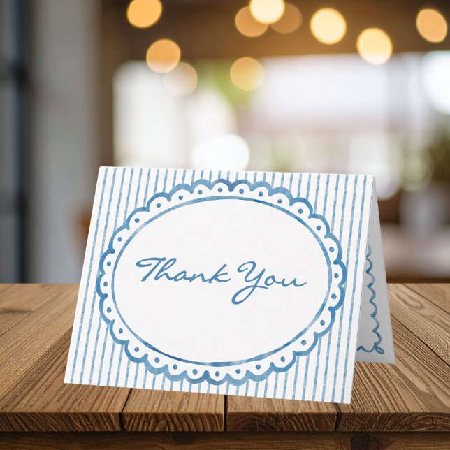 Whimsical Blue White Watercolor Stripe Wedding Thank You Card (Creator Uploaded)