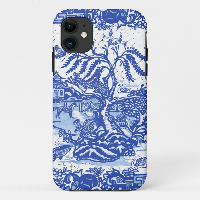 Whimsical Blue Willow Isle of Animals Fox Rabbit Case-Mate iPhone Case (Back)