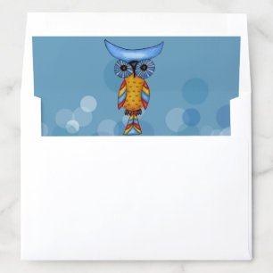 Whimsical blue Yellow Owl Big Eyes Blue Circles Envelope Liner