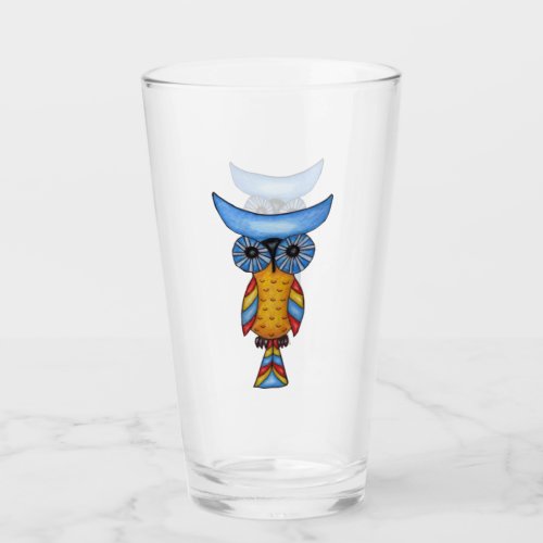 Whimsical Blue Yellow Owl Colorful Feathers Tail Glass