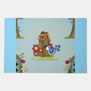 Whimsical Bluebird and Birdhouse Cute Spring Doormat
