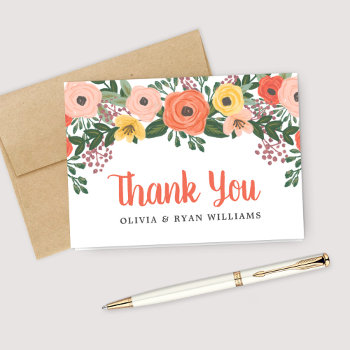 Whimsical Blush And Coral Floral Wedding Photo Thank You Card by Plush_Paper at Zazzle