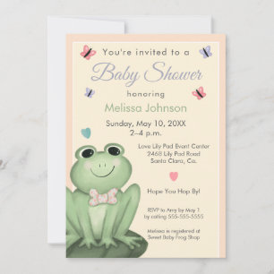 Whimsical Blush Cream Frog Baby Shower Invitation