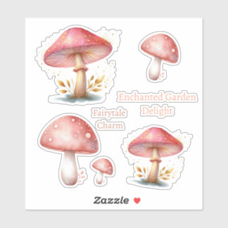 Whimsical Blush Enchanted Mushrooms New Address Sticker
