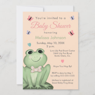 Whimsical Blush Frog Baby Shower Invitation