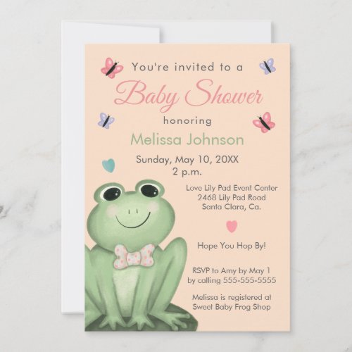 Whimsical Blush Frog Baby Shower Invitation