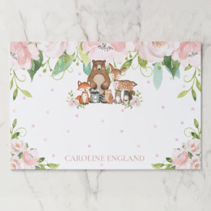 Whimsical Blush Pink Floral Cute Woodland Animals Paper Pad