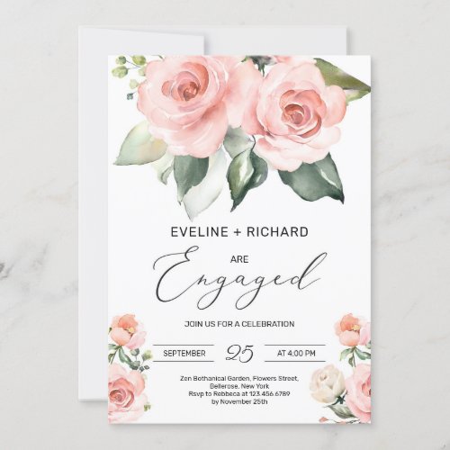 WHIMSICAL blush pink floral roses engagement Invitation