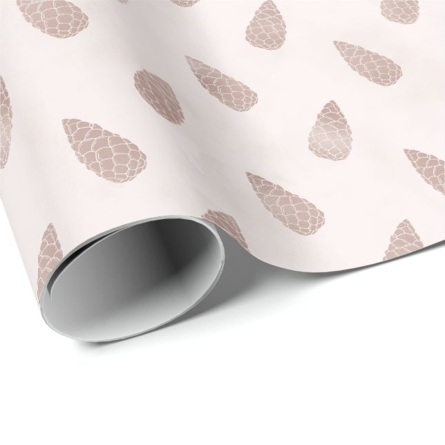 Whimsical Blush Pink Pine Cones Modern Christmas Wrapping Paper (Roll Corner)