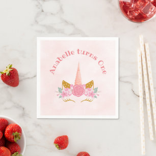 Whimsical Blush Pink Unicorn Birthday Napkins