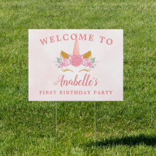 Whimsical Blush Pink Unicorn Birthday Party Yard Sign