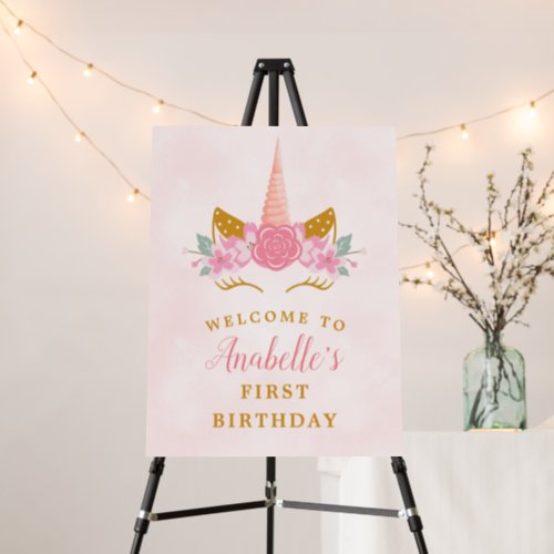 Whimsical Blush Pink Unicorn First Birthday Foam Board