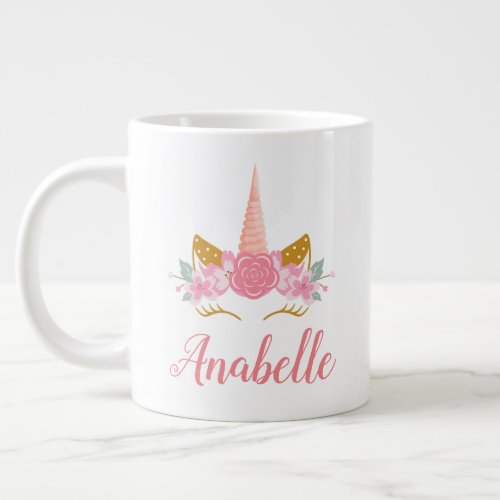 Whimsical Blush Pink Unicorn Horn  Giant Coffee Mug